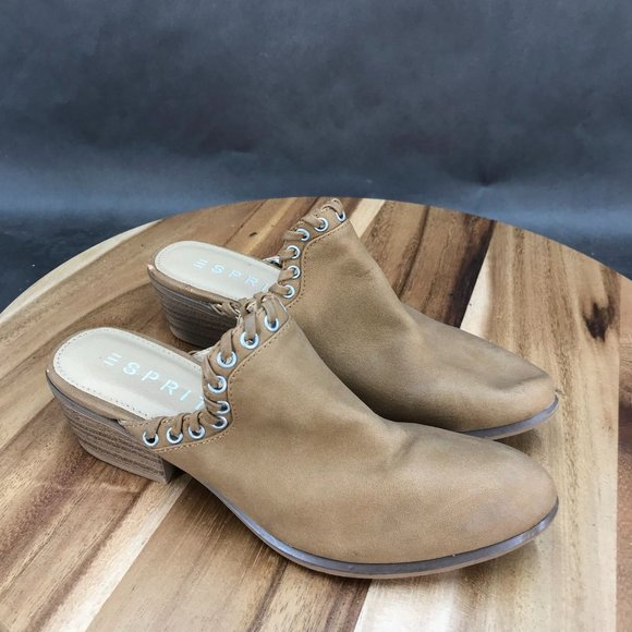 Esprit Brown Faux Leather Block Heel Mules Slip On Shoes Womens Size 6 - Picture 1 of 8
